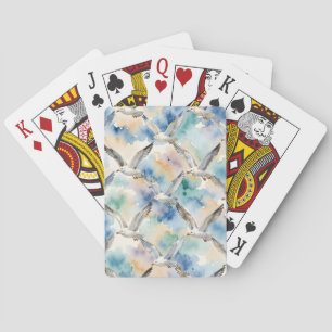 Watercolor Seagulls Seamless Pattern Coastal Home  Playing Cards