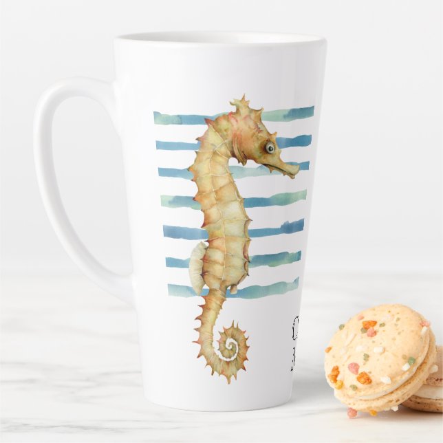 Watercolor Seahorse Beach Coastal CAPE MAY Latte Mug (In Situ)