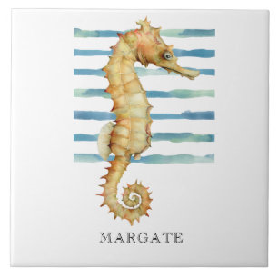Watercolor Seahorse Beach Coastal MARGATE Ceramic Tile