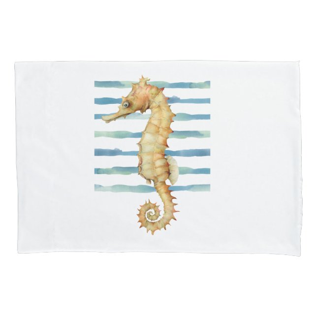 WATERCOLOR SEAHORSE, BEACH,  PILLOWCASE (Front)