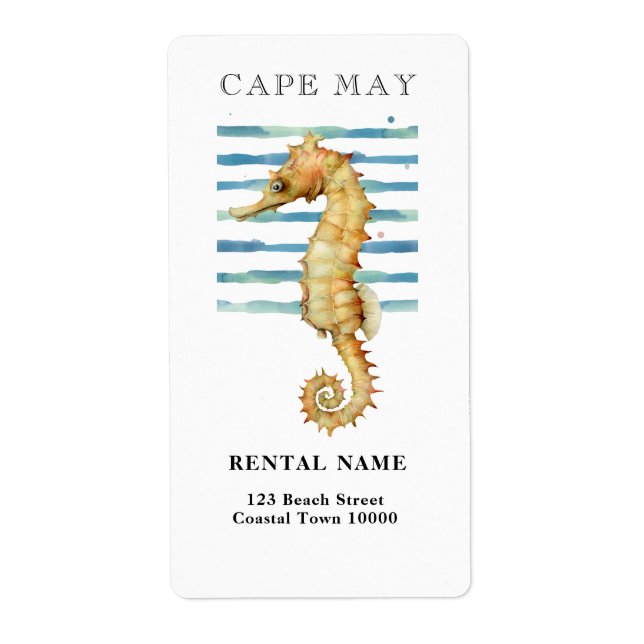 WATERCOLOR SEAHORSE, BEACH TOWN, CAPE MAY ADDRESS (Front)