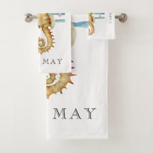 WATERCOLOR SEAHORSE, BEACH TOWN, CAPE MAY  BATH TOWEL SET