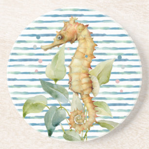 Watercolor SEAHORSE -Coastal, Beach Nautical Coaster