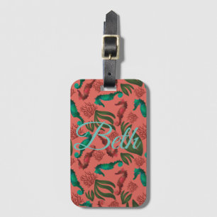 Watercolor Seahorse Coral Nautical Personalised Luggage Tag