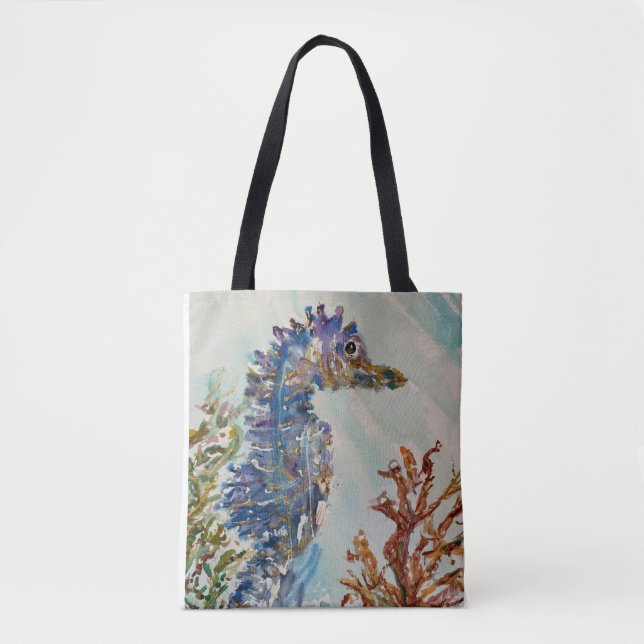 Watercolor Seahorse Double-sided Tote Bag (Front)