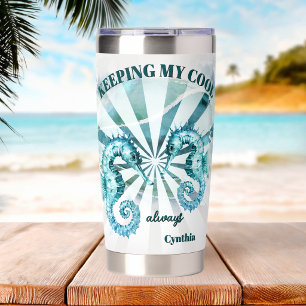 Watercolor Seahorse Fun Coastal Summer Insulated Tumbler