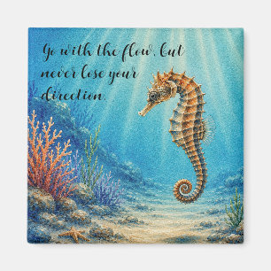 Watercolor Seahorse in Calm Water w/ Quote Magnet