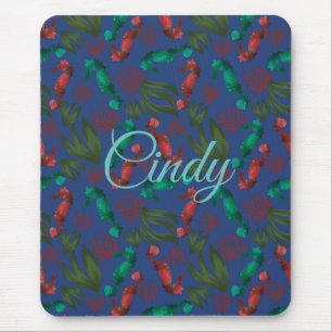 Watercolor Seahorse Indigo Nautical Personalised Mouse Pad