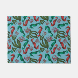 Watercolor Seahorse Nautical Pattern Doormat