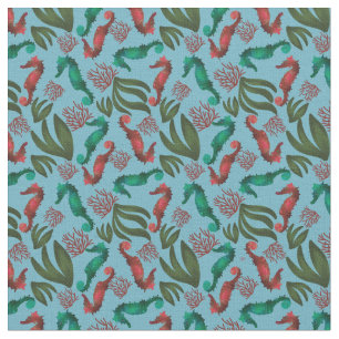 Watercolor Seahorse Nautical Pattern  Fabric