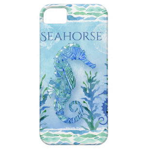 Watercolor Seahorse Ocean Beach Modern Geometric Barely There iPhone 5 Case
