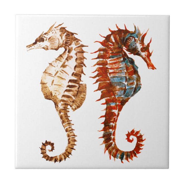 Watercolor Seahorse Pattern Ceramic Tile (Front)