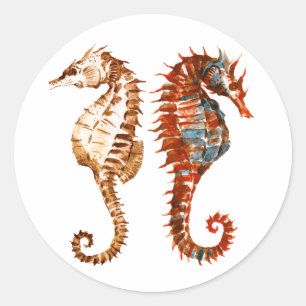 Watercolor Seahorse Pattern Classic Round Sticker
