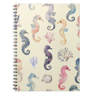 Watercolor Seahorse Pattern Coastal Nursery Ocean Notebook