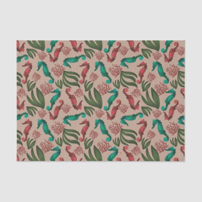 Watercolor Seahorse Pink Nautical Pattern  Tissue Paper (Front)