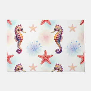 Watercolor Seahorse Starfish Pattern Doormat