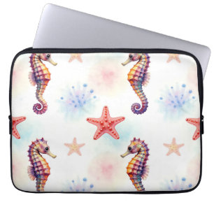 Watercolor Seahorse Starfish Pattern Laptop Sleeve