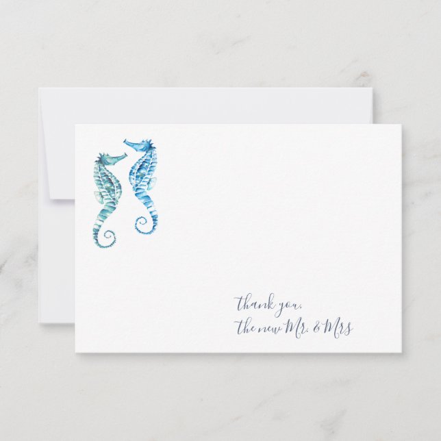 Watercolor Seahorse Thank You Stationery Card (Front)
