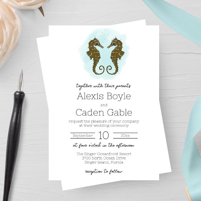 Watercolor Seahorse Wedding Invitation (Creator Uploaded)