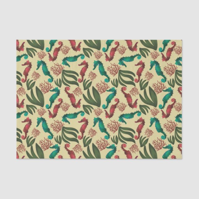 Watercolor Seahorse Yellow Nautical Pattern  Tissue Paper (Front)