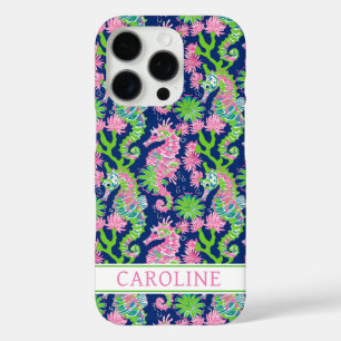 Watercolor Seahorses Monogrammed iPhone 16 Pro Case