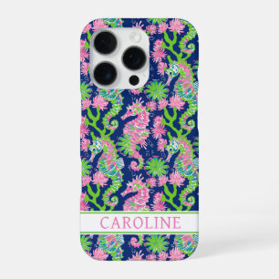 Watercolor Seahorses Monogrammed iPhone 16 Pro Case
