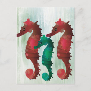 Watercolor Seahorses Nautical  Postcard
