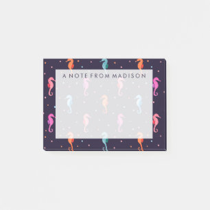 Watercolor Seahorses on Navy Blue Pattern Post-it Notes
