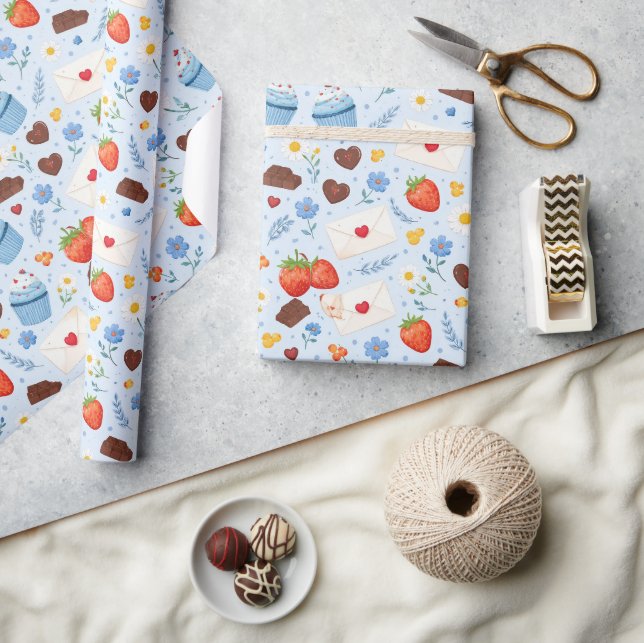 Watercolor Seamless Baking and Sweets Pattern Wrapping Paper (Crafts)