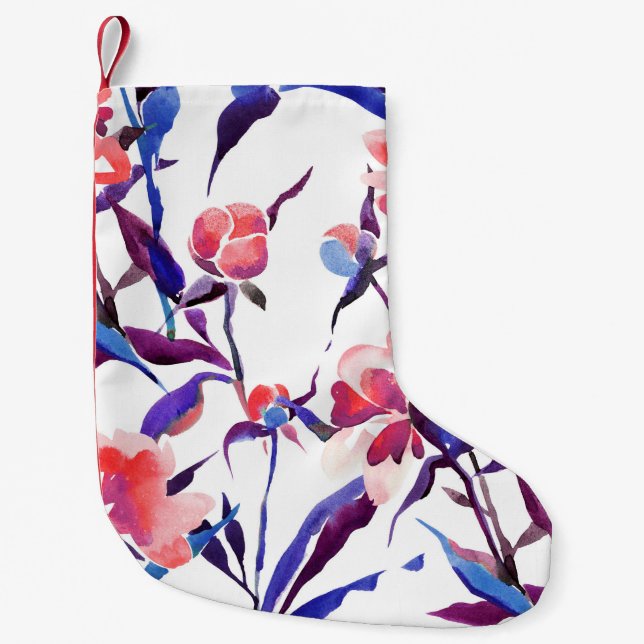 Watercolor seamless botanical pattern. Hand drawn  Small Christmas Stocking (Front)