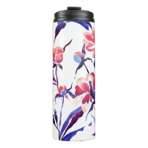Watercolor seamless botanical pattern. Hand drawn Thermal Tumbler