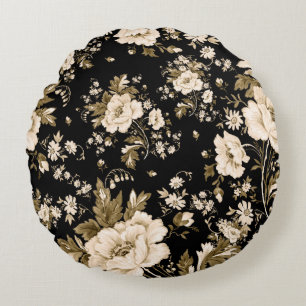 Watercolor seamless delicate flowers pattern with round cushion
