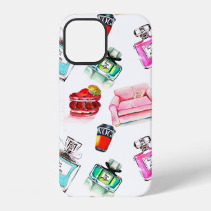 Watercolor seamless fashion glamour pattern on whi iPhone 12 case