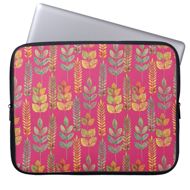 watercolor seamless floral pattern background text laptop sleeve (Front)