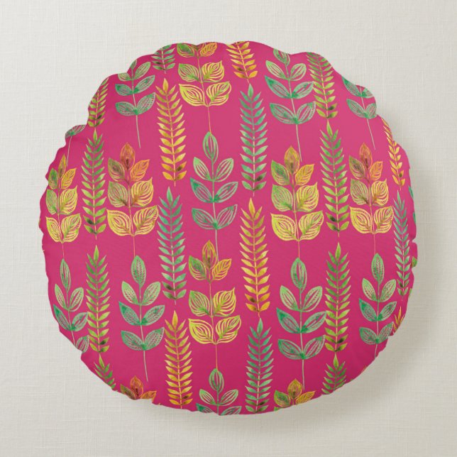 watercolor seamless floral pattern background text round cushion (Front)