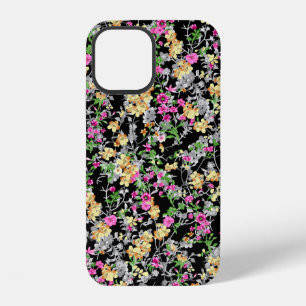 watercolor seamless floral pattern black backgroun iPhone 12 case