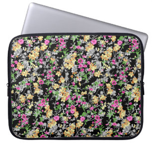 watercolor seamless floral pattern black backgroun laptop sleeve
