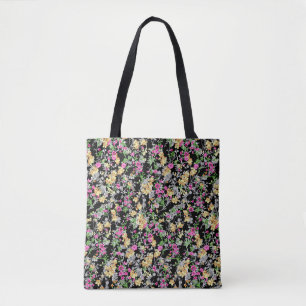 watercolor seamless floral pattern black backgroun tote bag