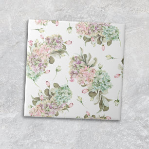 watercolor seamless hydrangea rose buds french ceramic tile