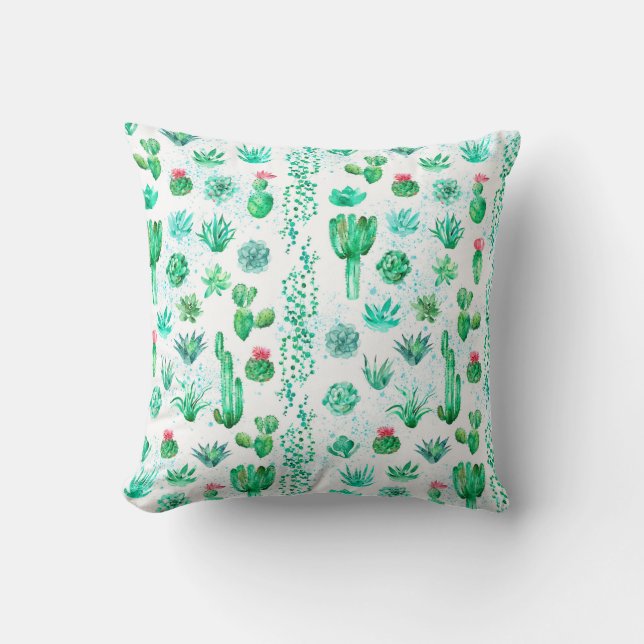 Watercolor seamless pattern background with succul cushion (Front)
