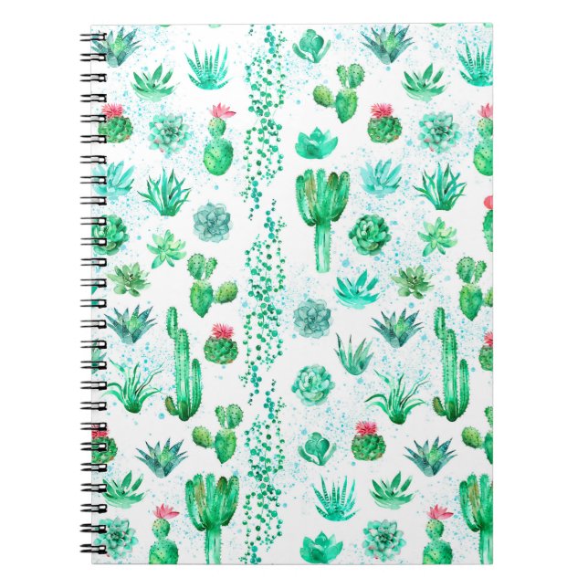 Watercolor seamless pattern background with succul notebook (Front)