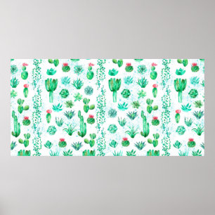Watercolor seamless pattern background with succul poster