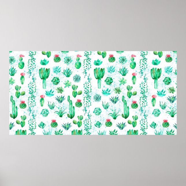 Watercolor seamless pattern background with succul poster (Front)
