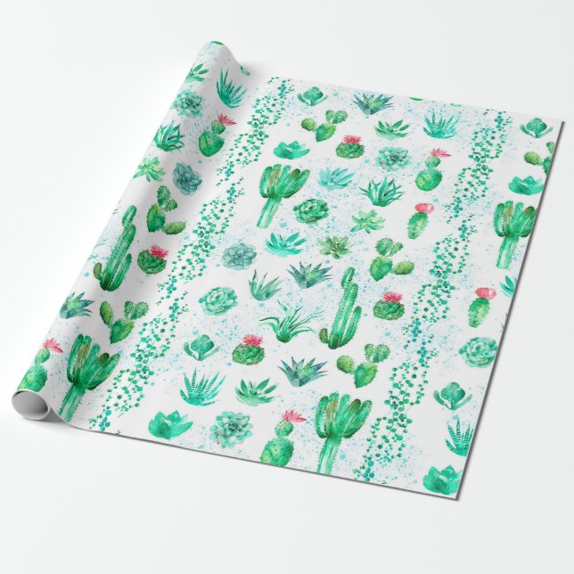 Watercolor seamless pattern background with succul wrapping paper (Unrolled)