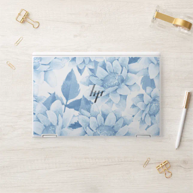 Watercolor Seamless Pattern Blue Flowers, HP Laptop Skin | Zazzle