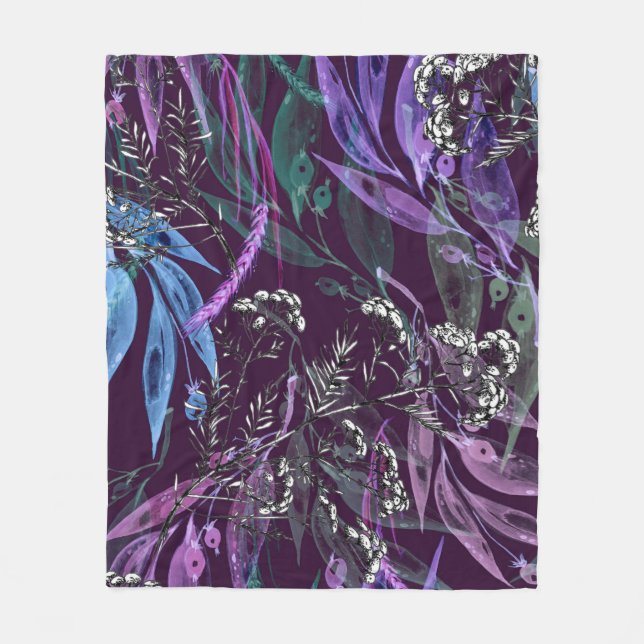 Watercolor seamless pattern. Branch with berry Wat Fleece Blanket (Front)