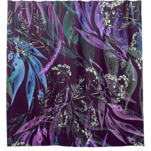 Watercolor seamless pattern. Branch with berry Wat Shower Curtain