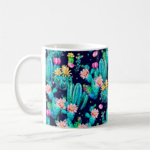 Watercolor seamless pattern. Flowering cacti on da Coffee Mug