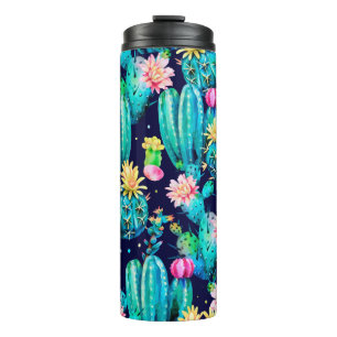 Watercolor seamless pattern. Flowering cacti on da Thermal Tumbler