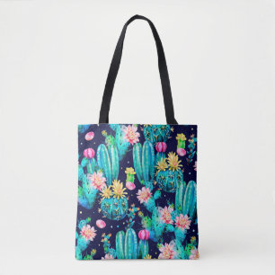 Watercolor seamless pattern. Flowering cacti on da Tote Bag